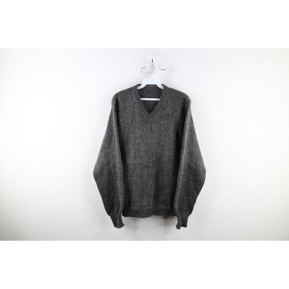 Vtg 40s 50s Streetwear Mens Small Thrashed Mohair Wool Shag Knit Sweater Gray